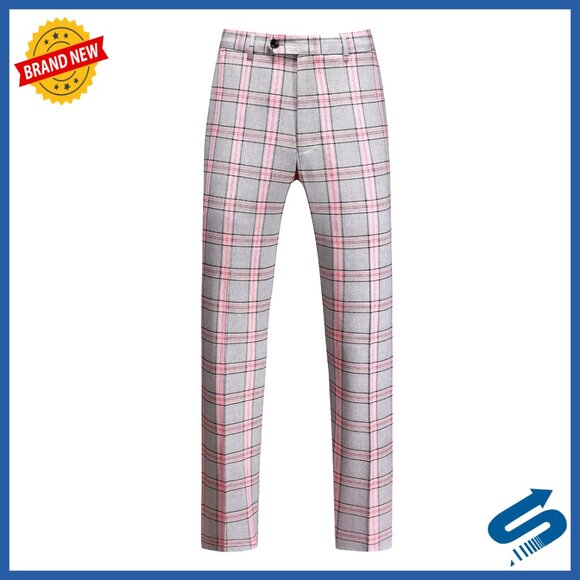 Slim Fit Plaid Suit Set Sport Coat Vest Pants Wedding Prom Formal